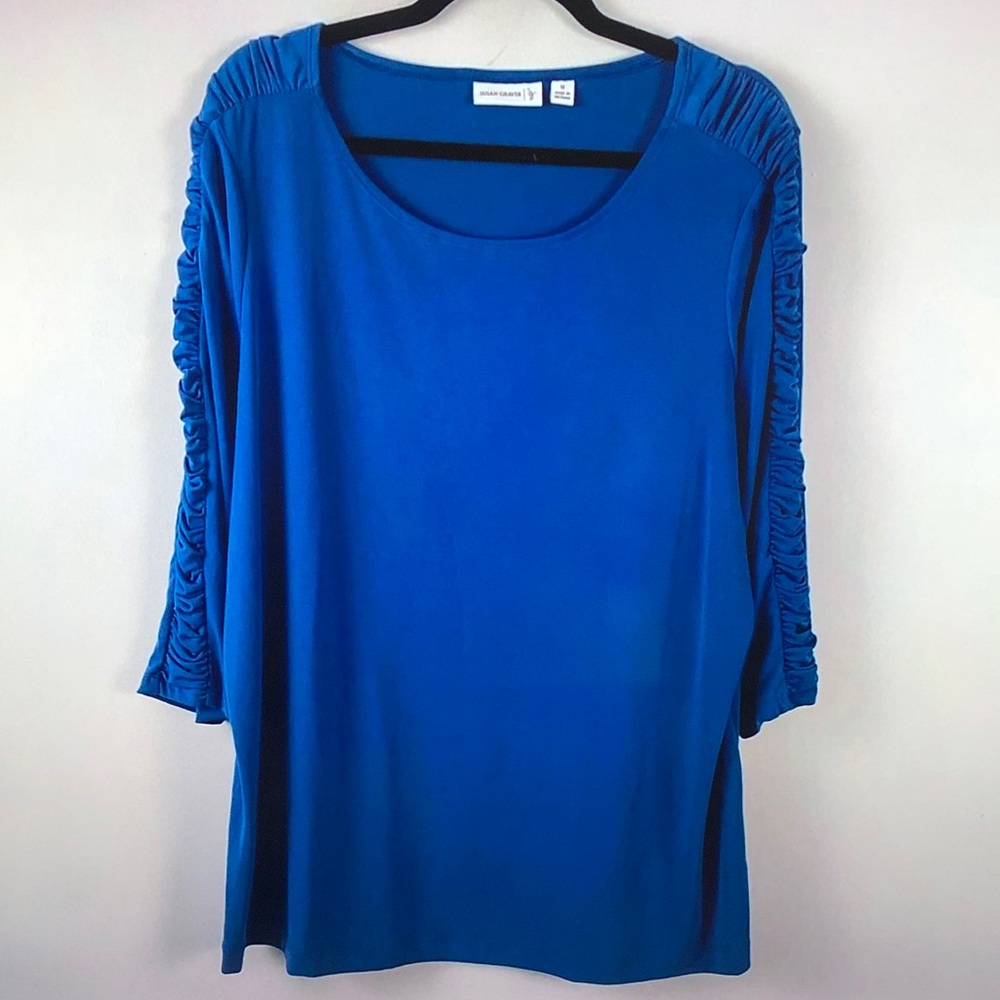 Susan Graver Royal Blue Ruched-Sleeve Tunic Top